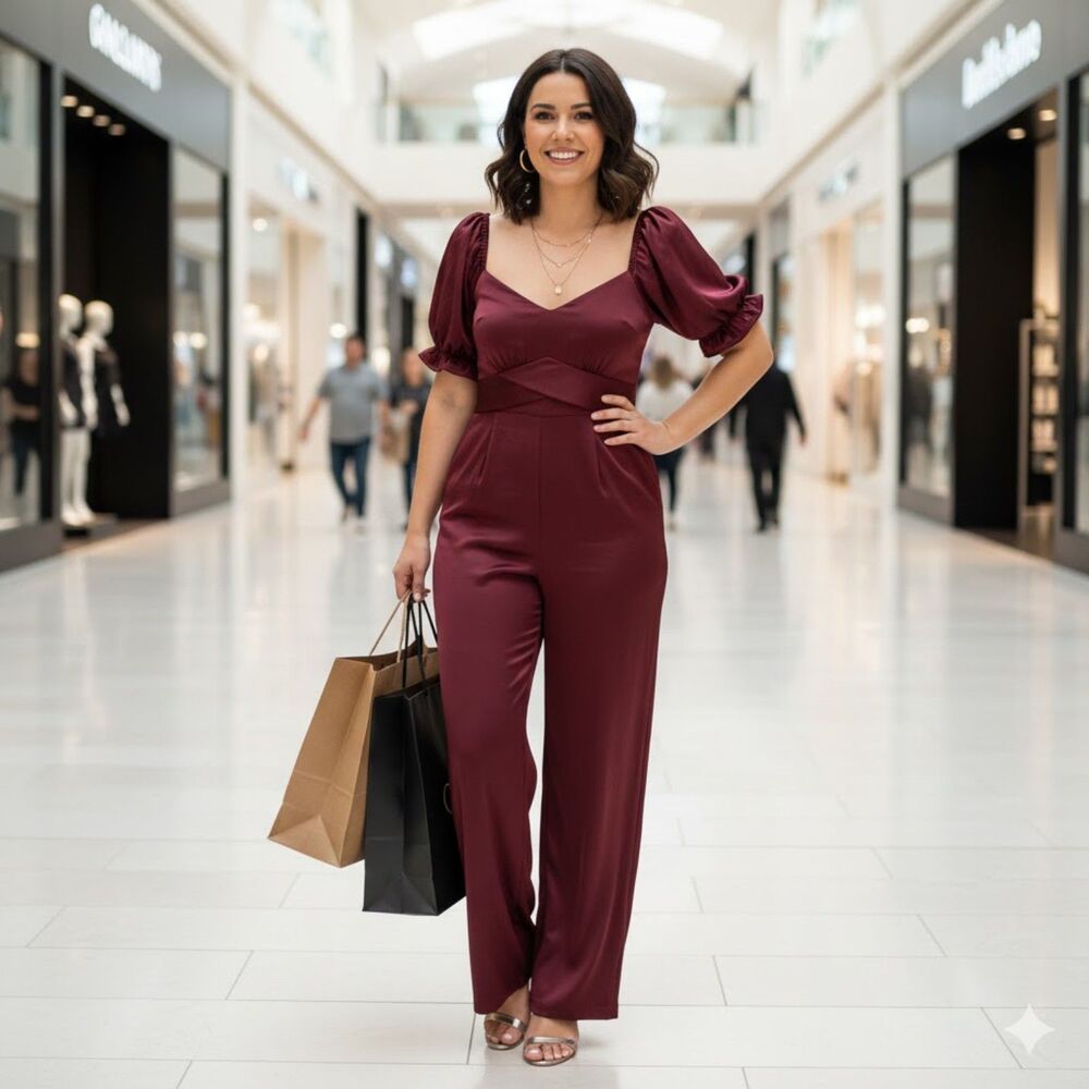 Altar'd State Burgundy Wide Leg Jumpsuit High Waist Tie Back Size M